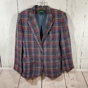 Lauren Ralph Lauren Vintage Madras Plaid Blazer Women 12 Linen Preppy Old Money